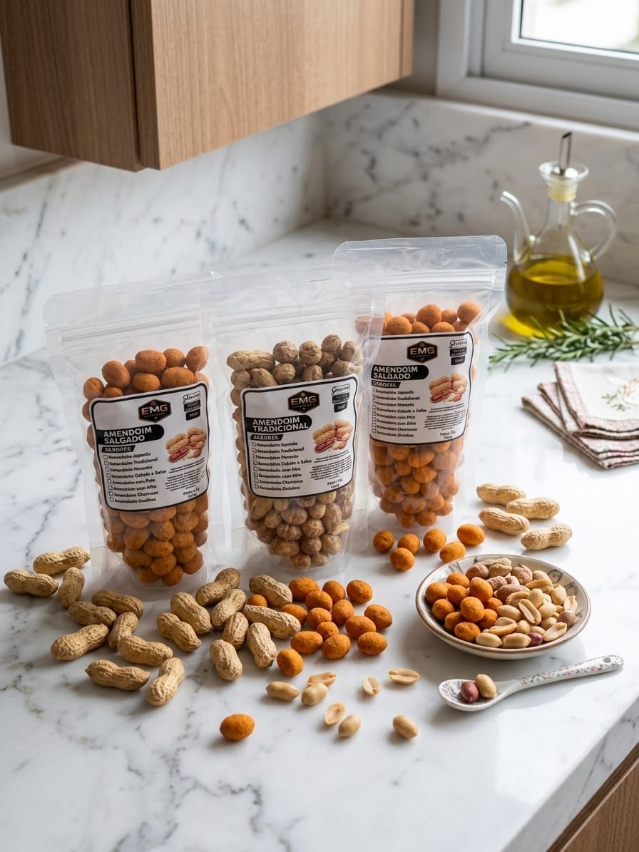 Amendoins Salgados & Crocantes — linha de produtos